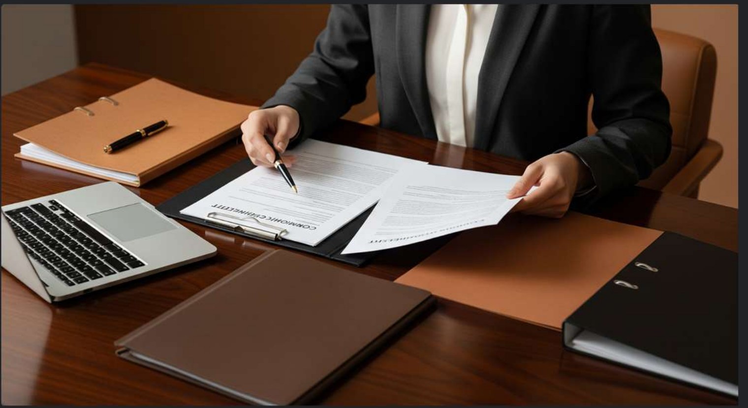 Organização de documentos de habilitação sobre a mesa